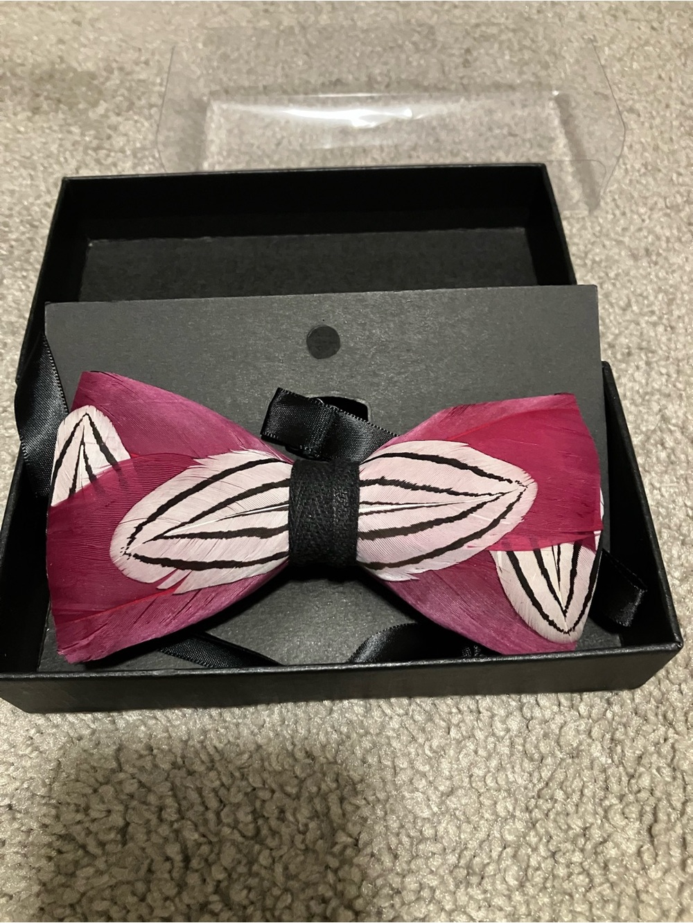 Pink Feather Bow Tie with Black Center